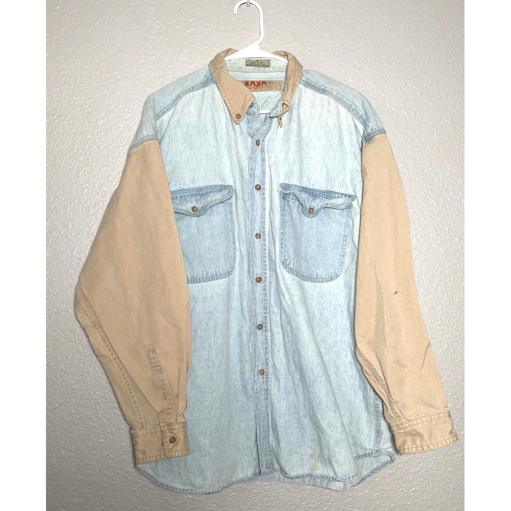 Vintage  Anchor Blue Denim Shirt Men's XL Blue Color Block Pockets Workwear